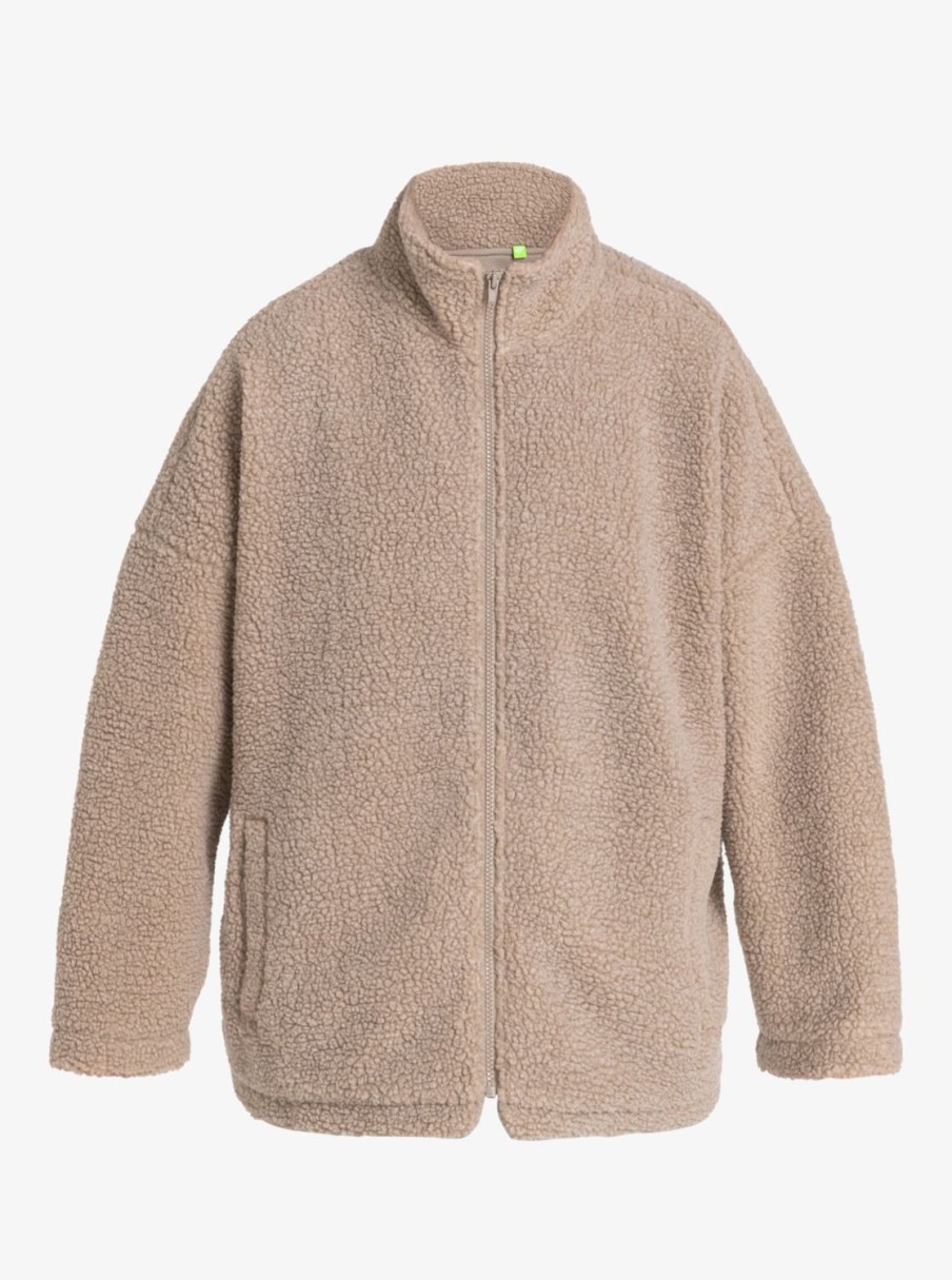 Mujer Quiksilver | Uni - Chaqueta De Sherpa Con Cremallera Completa Para Mujer Plaza Taupe