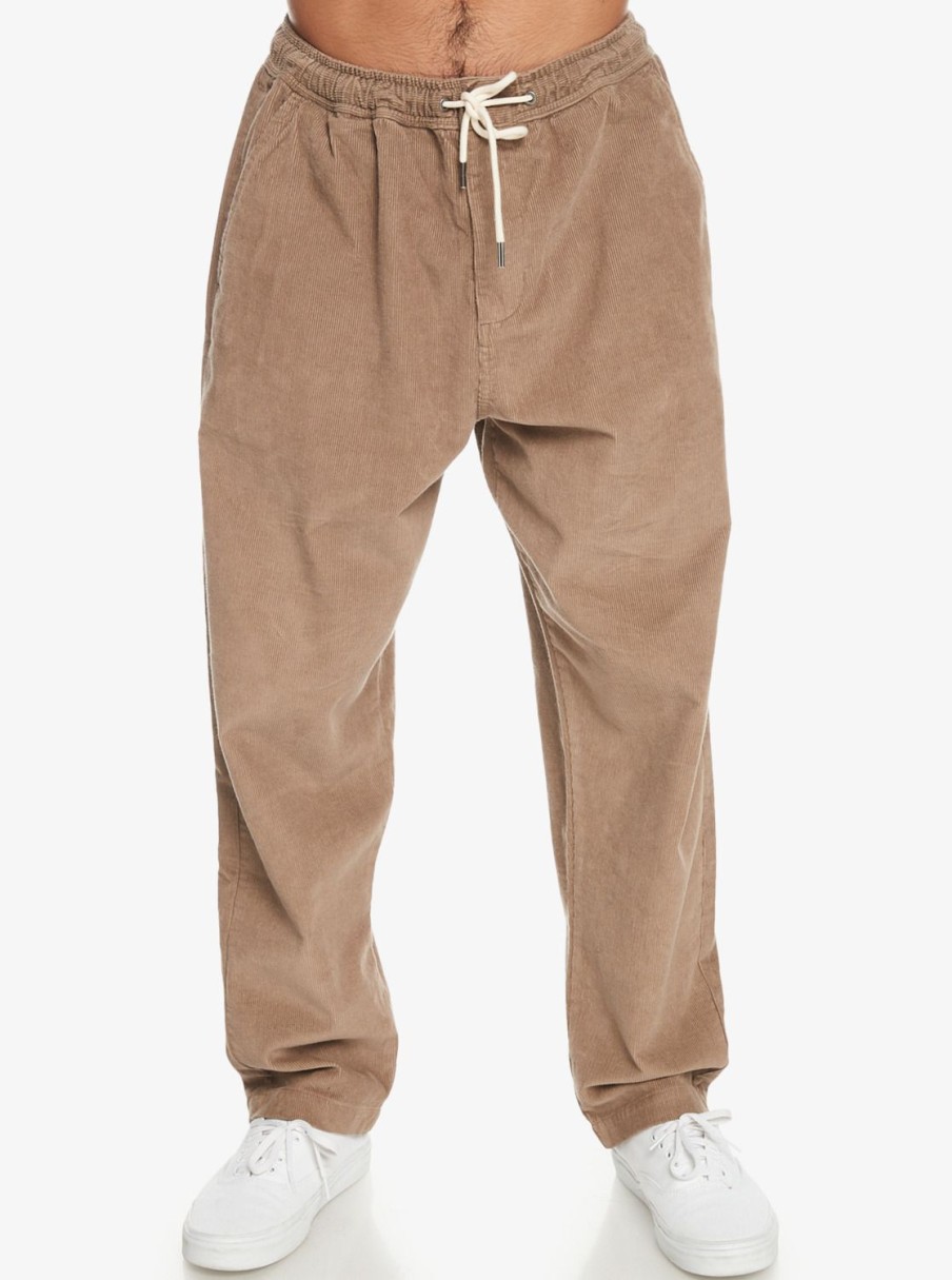 Hombre Quiksilver Pantalones | Cord Beach Cruiser - Pantalon Elastico De Pana Para Hombre Fossil