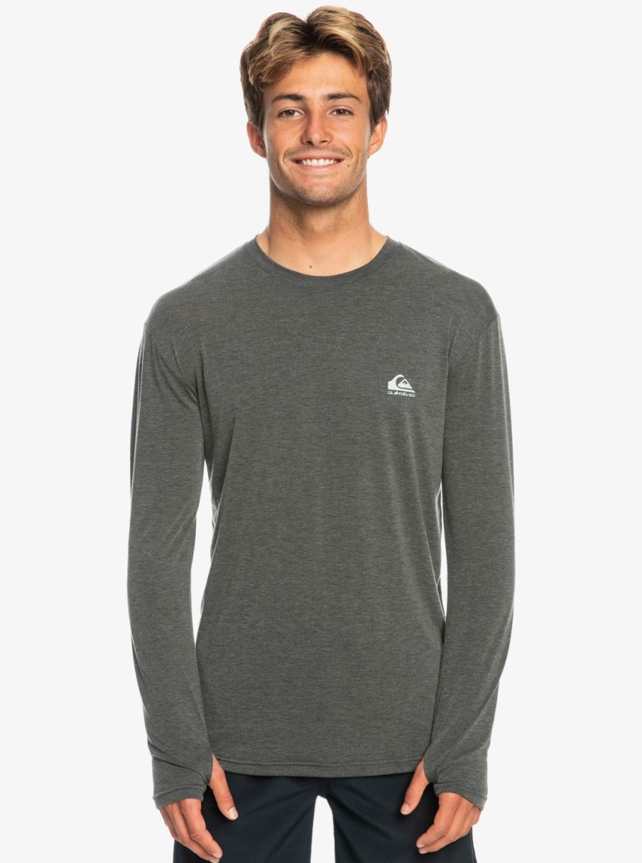 Hombre Quiksilver Camisetas & Polos | Coastal Run - Camiseta De Manga Larga Para Hombre Black Heather