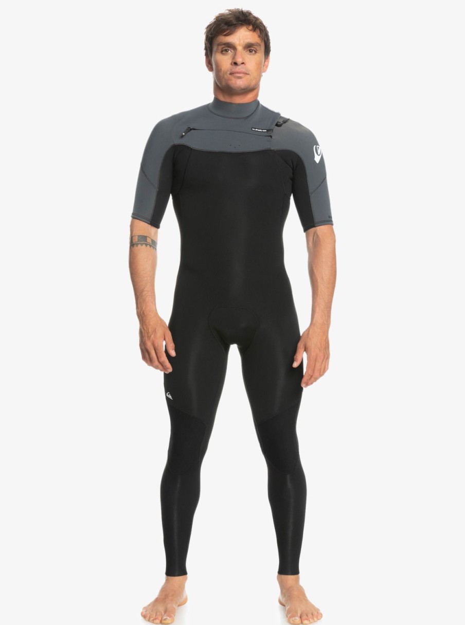 Hombre Quiksilver Trajes De Surf | 2/2Mm Everyday Sessions - Traje De Surf De Primavera Con Manga Corta Y Cremallera En El Pecho Para Hombre Black/Gun Metal