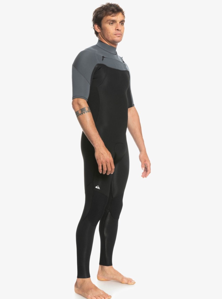 Hombre Quiksilver Trajes De Surf | 2/2Mm Everyday Sessions - Traje De Surf De Primavera Con Manga Corta Y Cremallera En El Pecho Para Hombre Black/Gun Metal