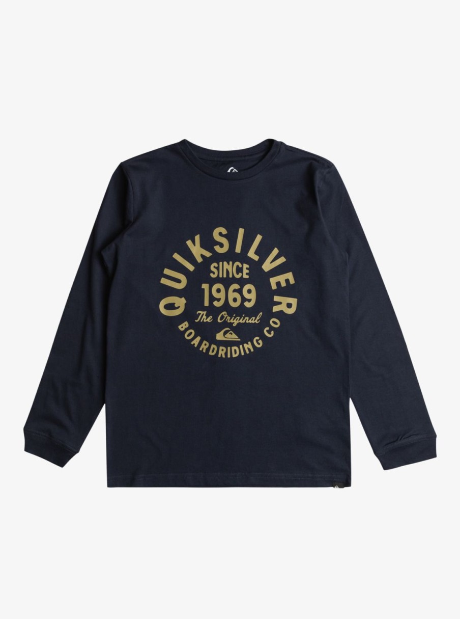 Nino Quiksilver Camisetas | Circled Script - Camiseta De Manga Larga Para Chicos 8-16 Navy Blazer