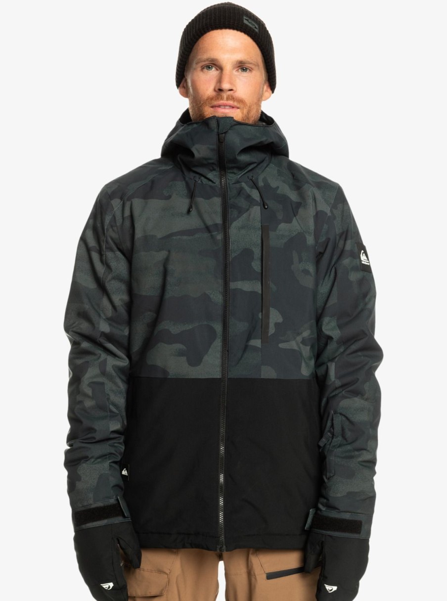 Hombre Quiksilver Chaquetas De Snow | Mission - Chaqueta Tecnica Snow Para Hombre Spray Camo True Black