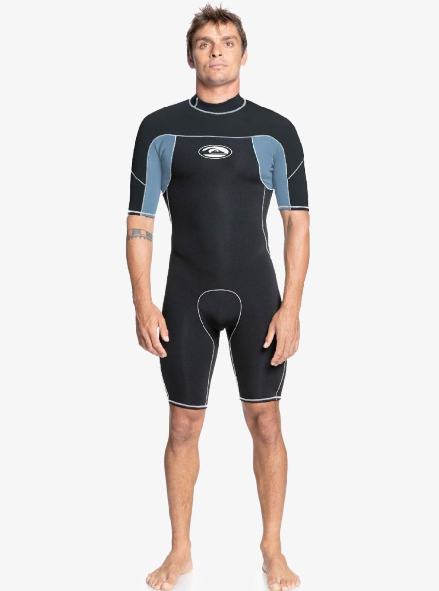 Hombre Quiksilver Trajes De Surf | 2/2Mm Capsule Saturn - Springsuit De Manga Corta Para Hombre Black/Provincial Blue