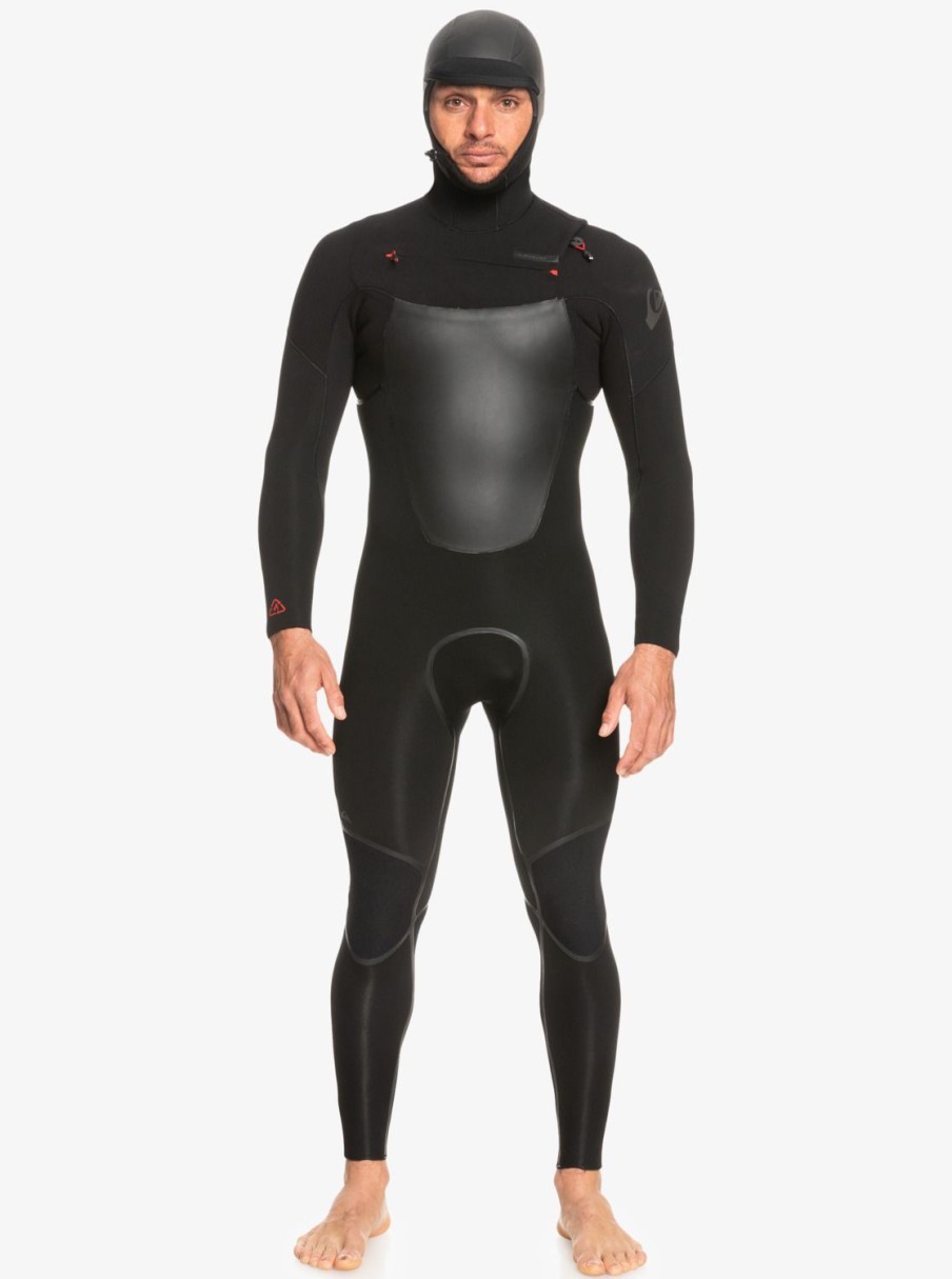 Hombre Quiksilver Trajes De Surf | 4/3Mm Marathon Sessions - Traje De Surf Con Cremallera En El Pecho Y Capucha Para Hombre Black