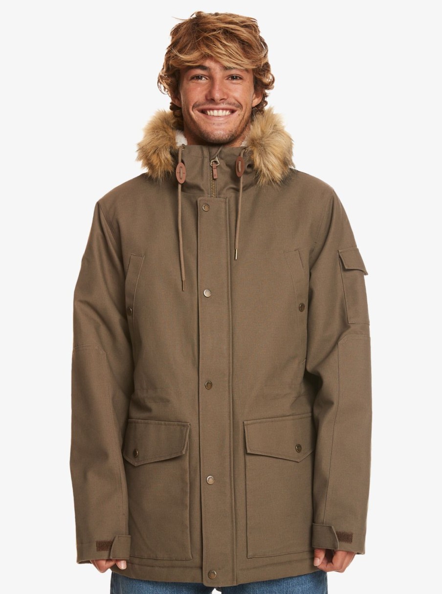 Hombre Quiksilver Chaquetas & Abrigos | Long Trip - Parka Resistente Al Agua Para Hombre Major Brown