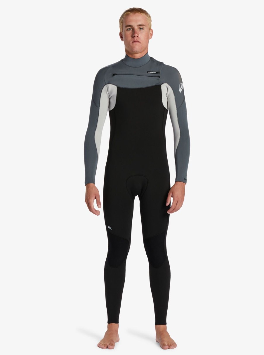 Hombre Quiksilver Trajes De Surf | 4/3Mm Everyday Sessions - Traje De Surf Con Cremallera En El Pecho Para Hombre Black/ Ash