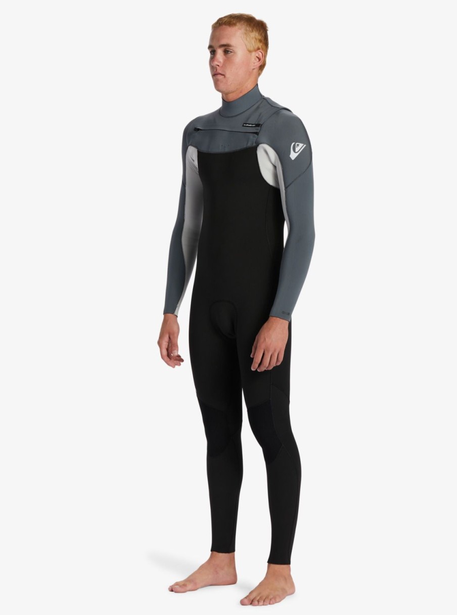 Hombre Quiksilver Trajes De Surf | 4/3Mm Everyday Sessions - Traje De Surf Con Cremallera En El Pecho Para Hombre Black/ Ash