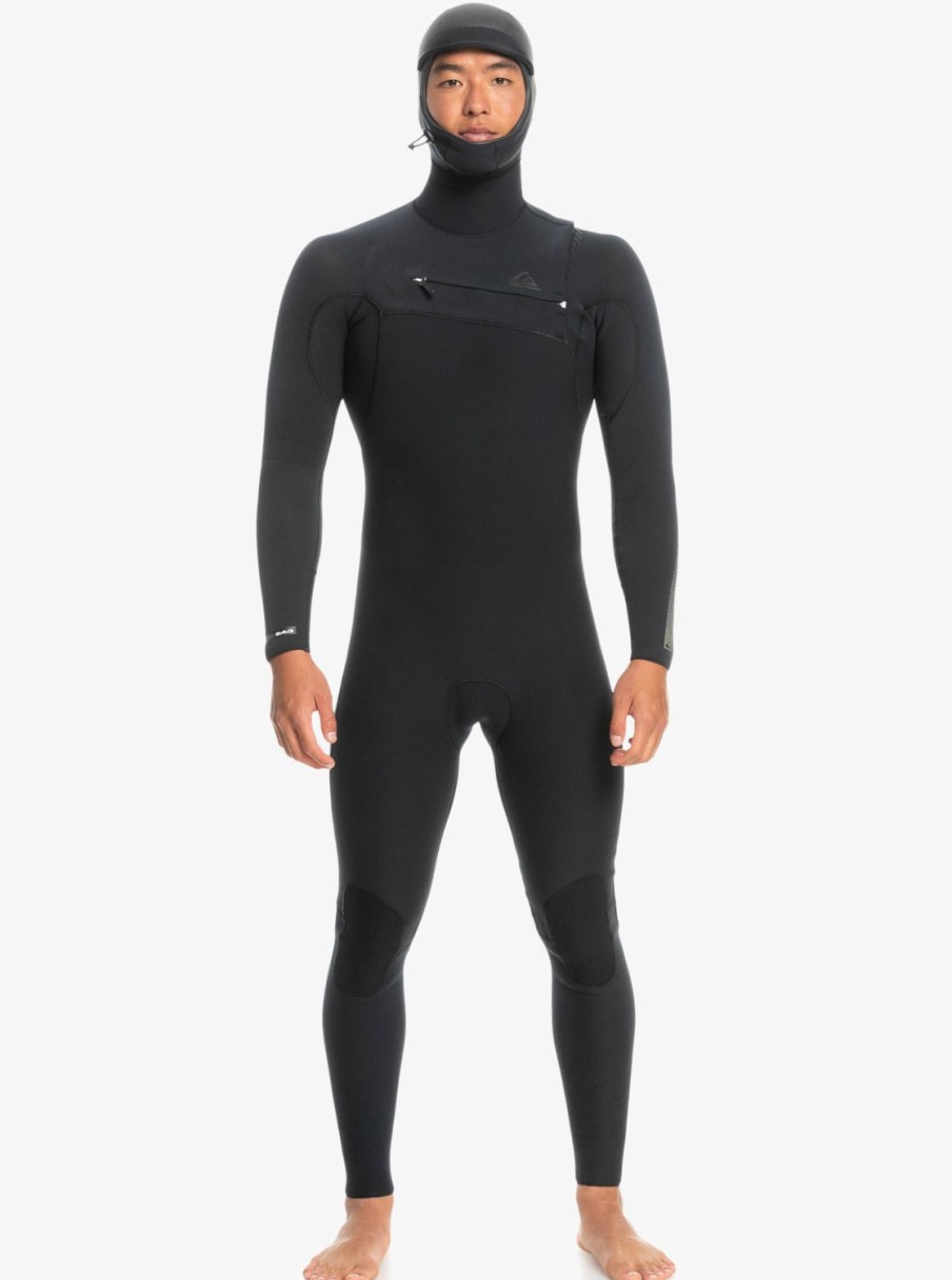 Hombre Quiksilver Trajes De Surf | 5/4/3Mm Highline - Traje De Surf Con Cremallera En El Pecho Y Capucha Para Hombre Black