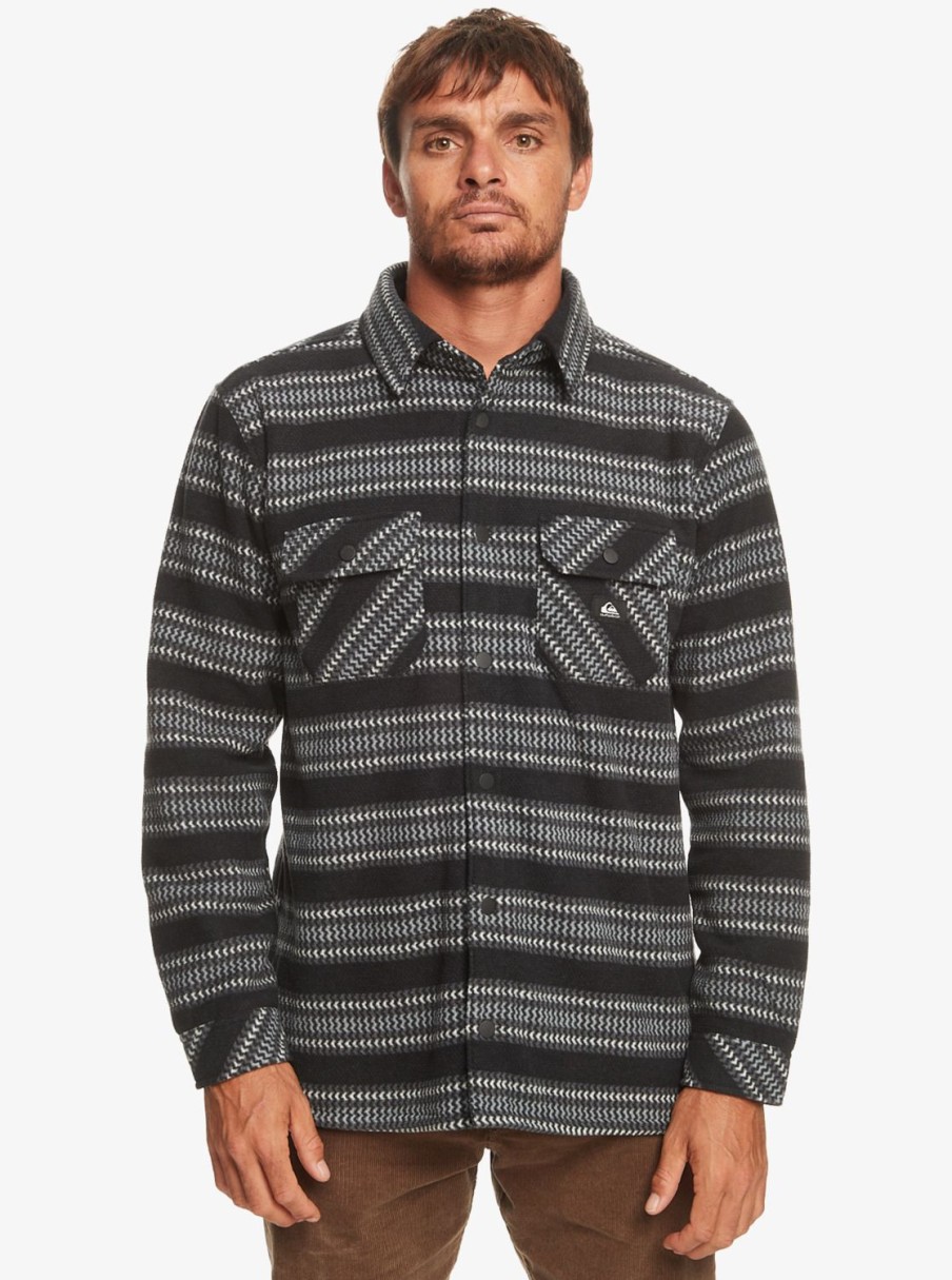 Hombre Quiksilver Chaquetas & Abrigos | Epic Surf Days - Camisa-Chaqueta Polar Para Hombre Black Surf Days Stripe