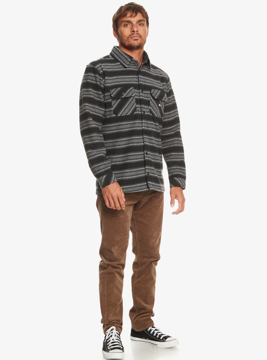 Hombre Quiksilver Chaquetas & Abrigos | Epic Surf Days - Camisa-Chaqueta Polar Para Hombre Black Surf Days Stripe