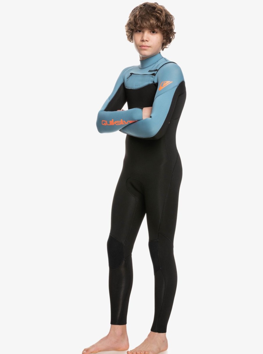 Nino Quiksilver Trajes De Surf | 4/3Mm Everyday Sessions - Traje De Surf Con Cremallera En El Pecho Para Chicos Black/Provincial Blue