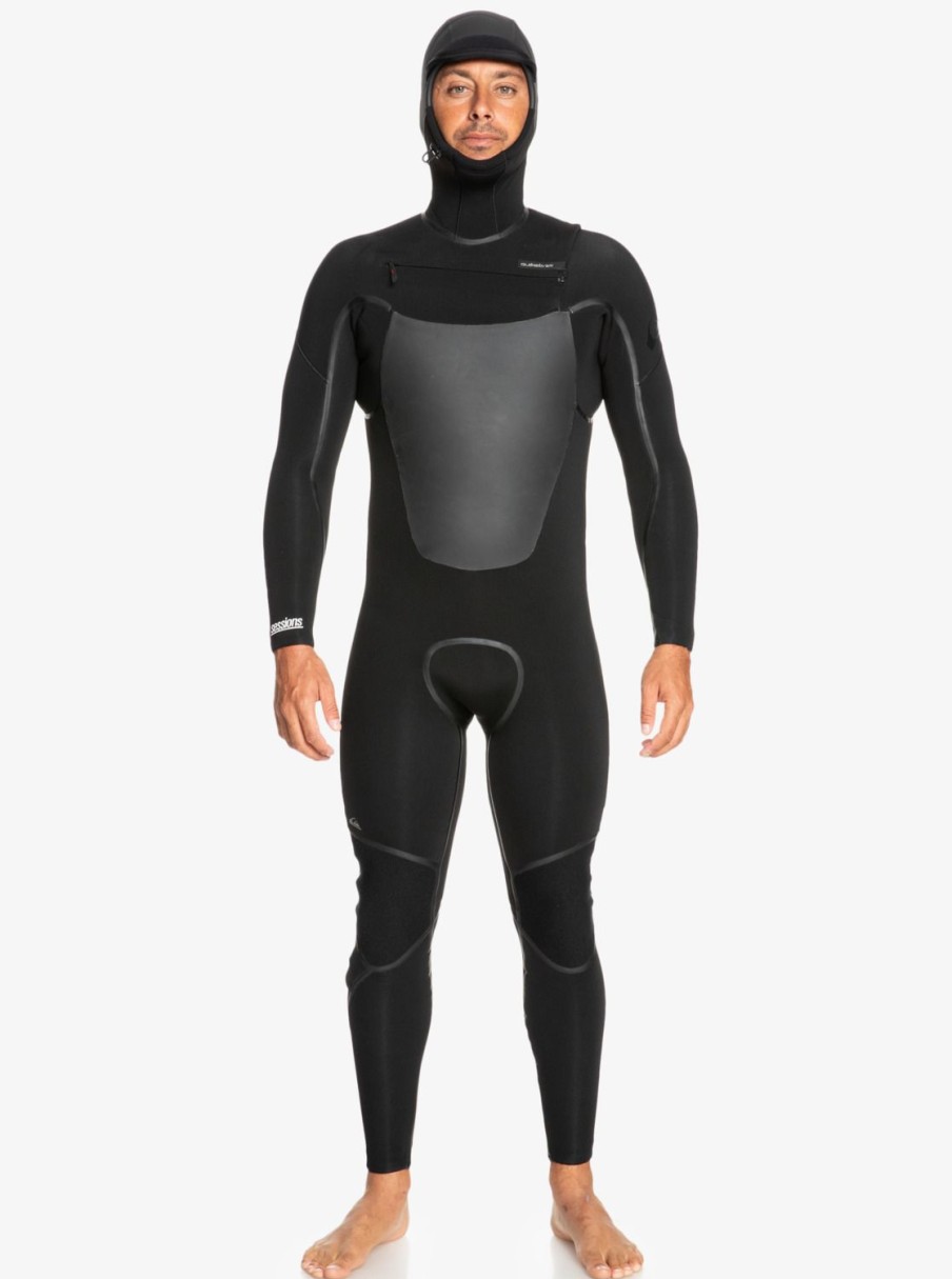 Hombre Quiksilver Trajes De Surf | 6/5/4Mm Marathon Sessions - Traje De Surf Con Cremallera En El Pecho Y Capucha Para Hombre Black