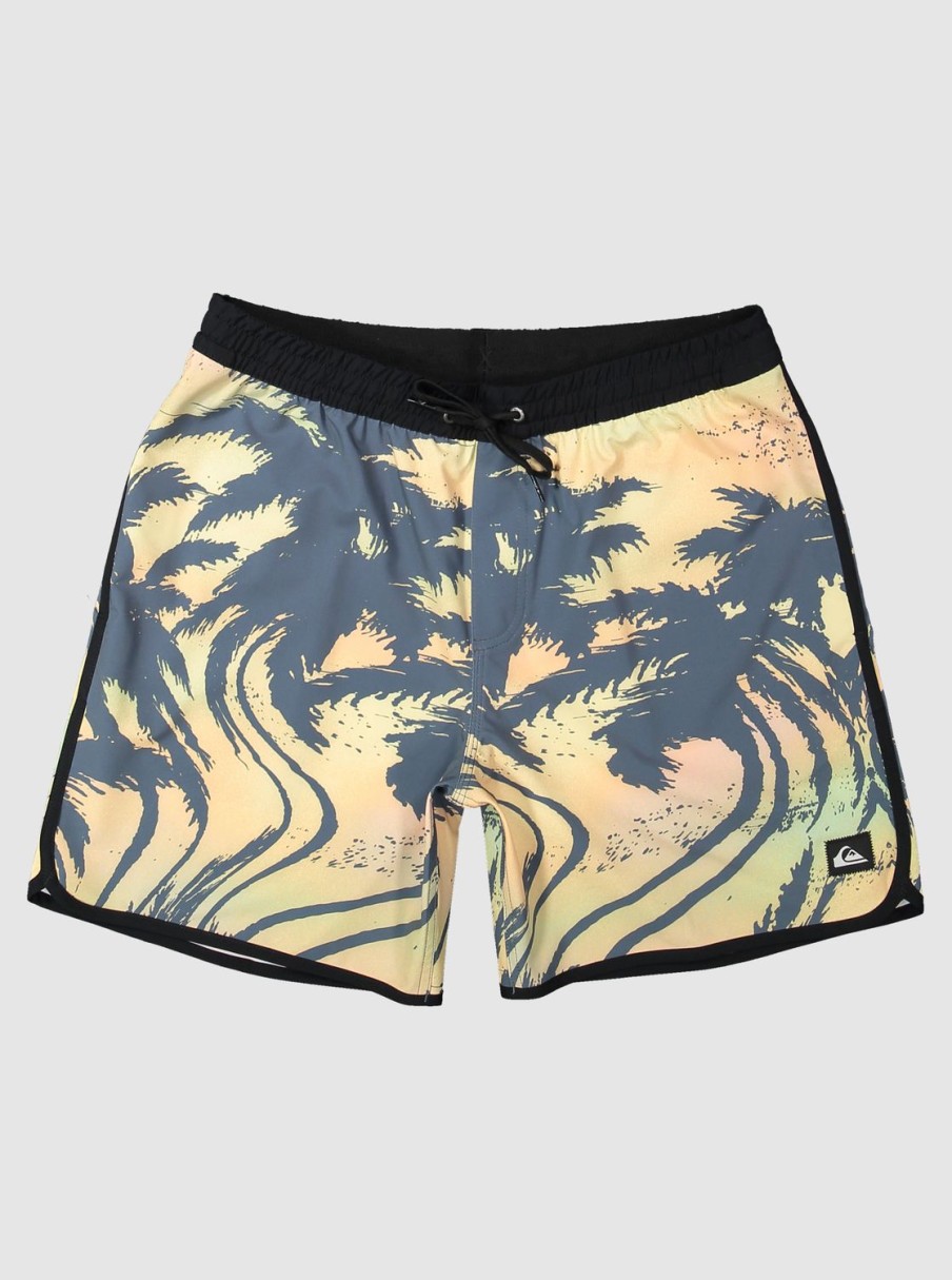 Hombre Quiksilver Trajes De Bano | Surfsilk Scallop Volley 17" - Short De Natacion Para Hombre Black