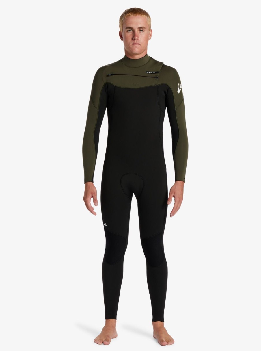 Hombre Quiksilver Trajes De Surf | 4/3Mm Everyday Sessions - Traje De Surf Con Cremallera En El Pecho Para Hombre Black/Thyme