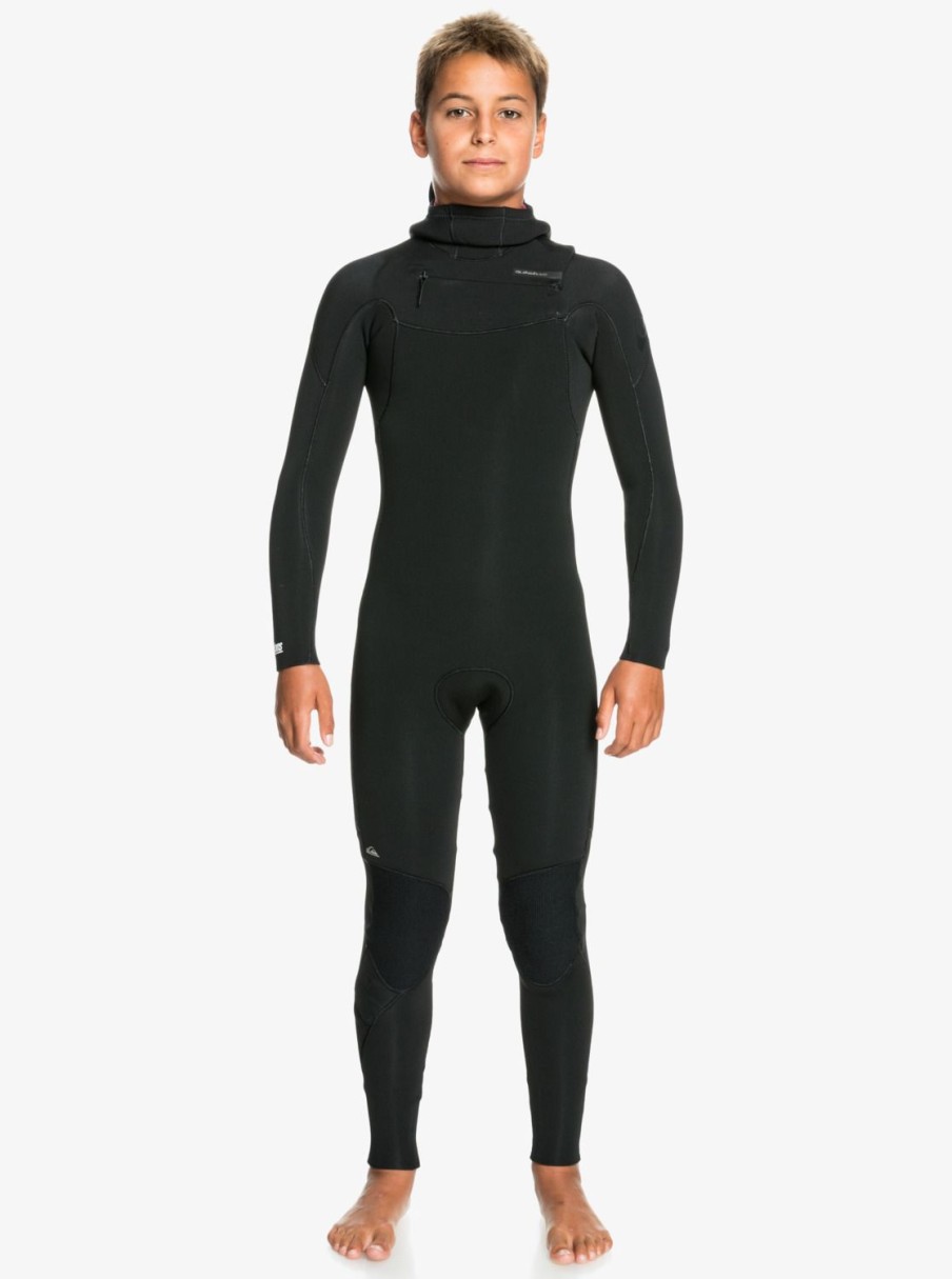 Nino Quiksilver Trajes De Surf | 5/4/3Mm Everyday Sessions - Traje De Surf Con Cremallera En El Pecho Y Capucha Para Chicos 8-16 Black