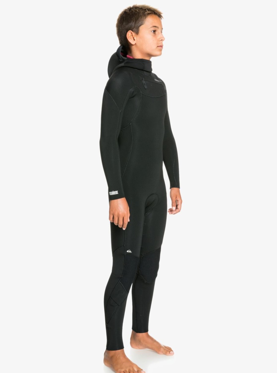 Nino Quiksilver Trajes De Surf | 5/4/3Mm Everyday Sessions - Traje De Surf Con Cremallera En El Pecho Y Capucha Para Chicos 8-16 Black